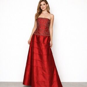 Vtg Long Red Silk Beaded Gown 10 (Fits S) Beaded Formal Statement Prom Hoco Ball